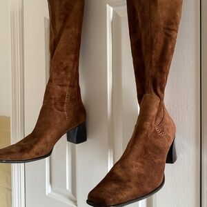 FRANCO SARTO SUEDE TALL BOOTS-TOBACCO COLOR W/ BACK ZIPPER-worn once.size 10